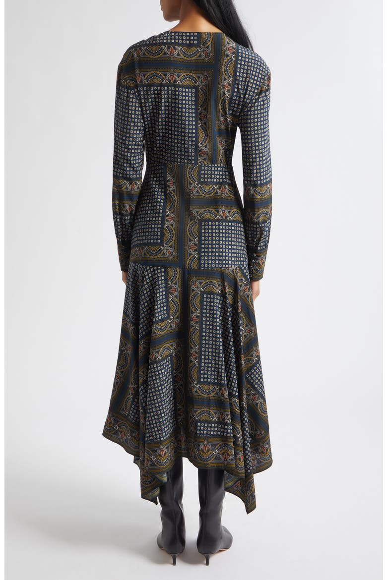Skye Tile Print Long Sleeve Handkerchief Hem Silk Blend Shirtdress, Alternate, color, HERITAGE NAVY MULTI