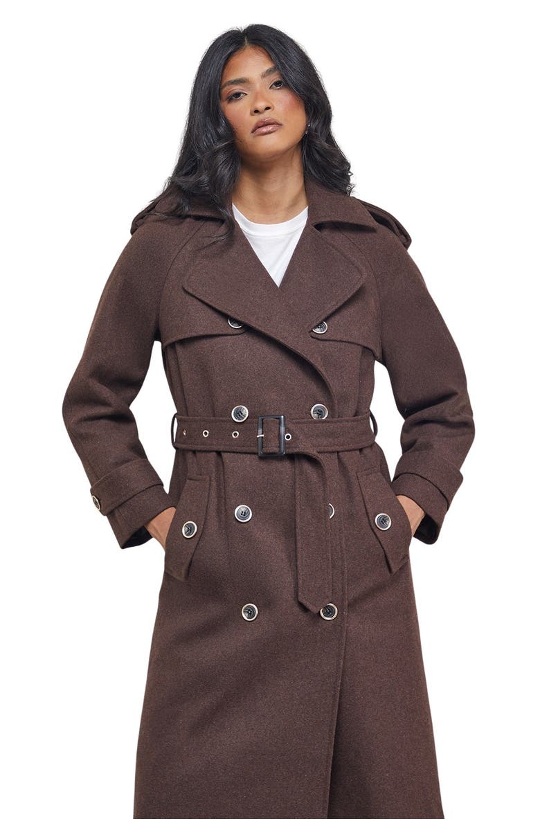 Warehouse Wool Mix Belted Trench Coat, Alternate, color, Chocolate