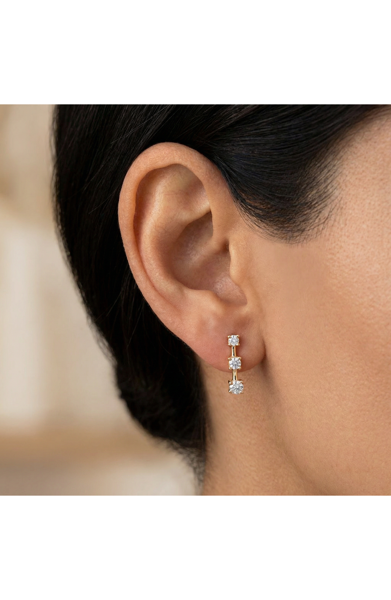 Bliss Diamond 1Ct Three Stone Drop Earrings 10k Gold Lab Grown 5/8" Tall Push Back, Alternate, color, 10K White Gold