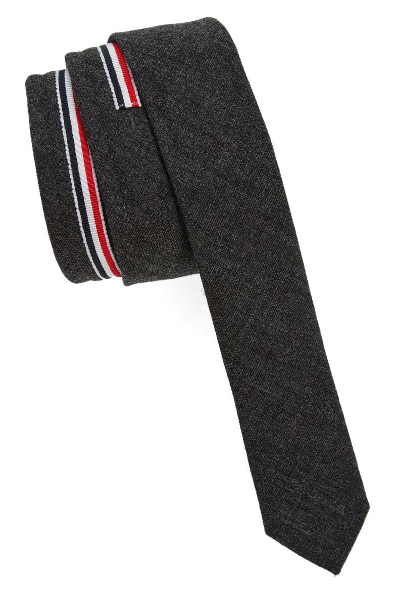 Grosgrain Trim Wool Tie, Main, color, DARK GREY