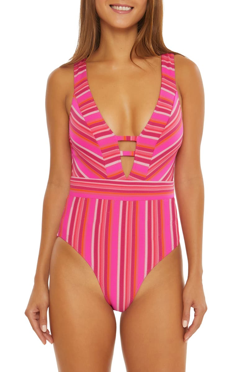 Trina Turk Mari Plunge Neck One-Piece Swimsuit, Main, color,