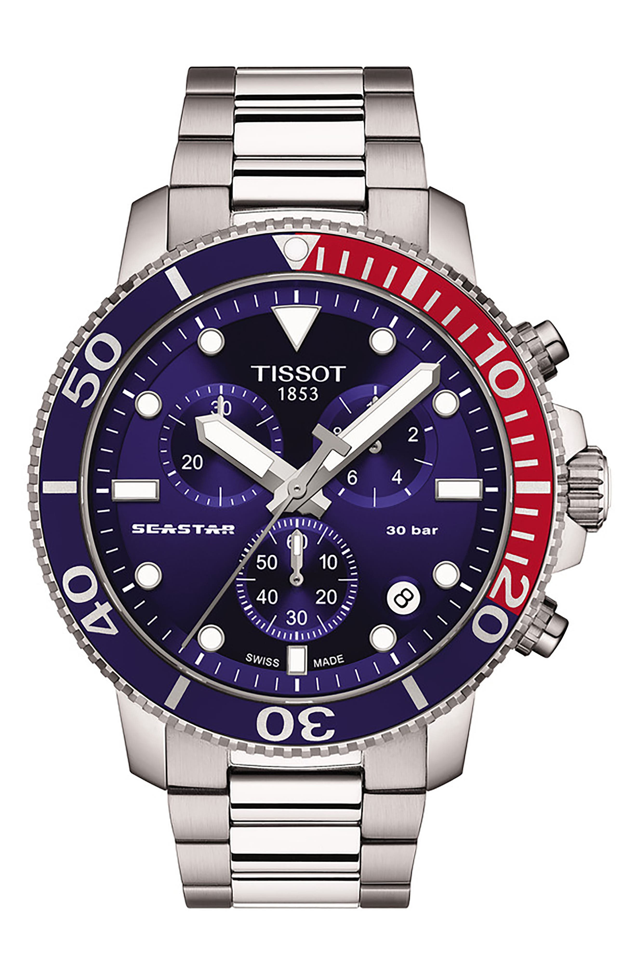 Tissot Seastar 1000 Chronograph Bracelet Watch, 45.5mm in Blue 