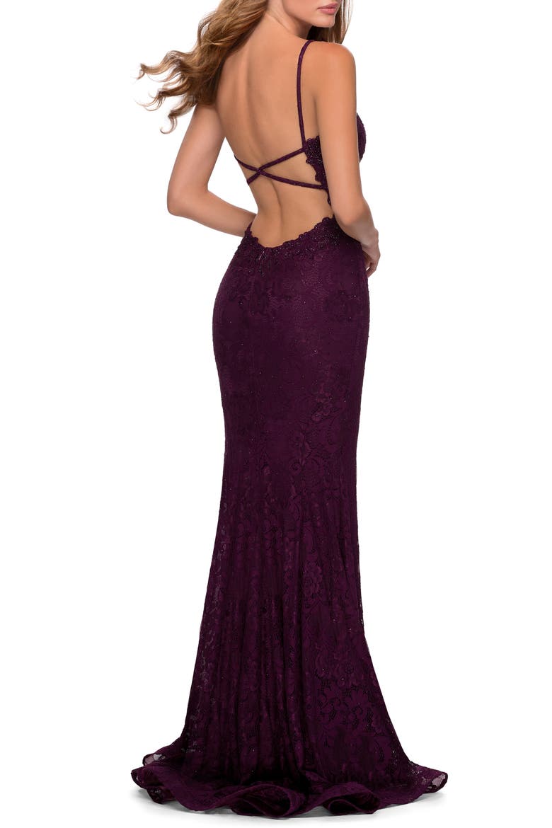 Lace Dress with Deep V-Neck and Rhinestones, Alternate, color, DARK BERRY