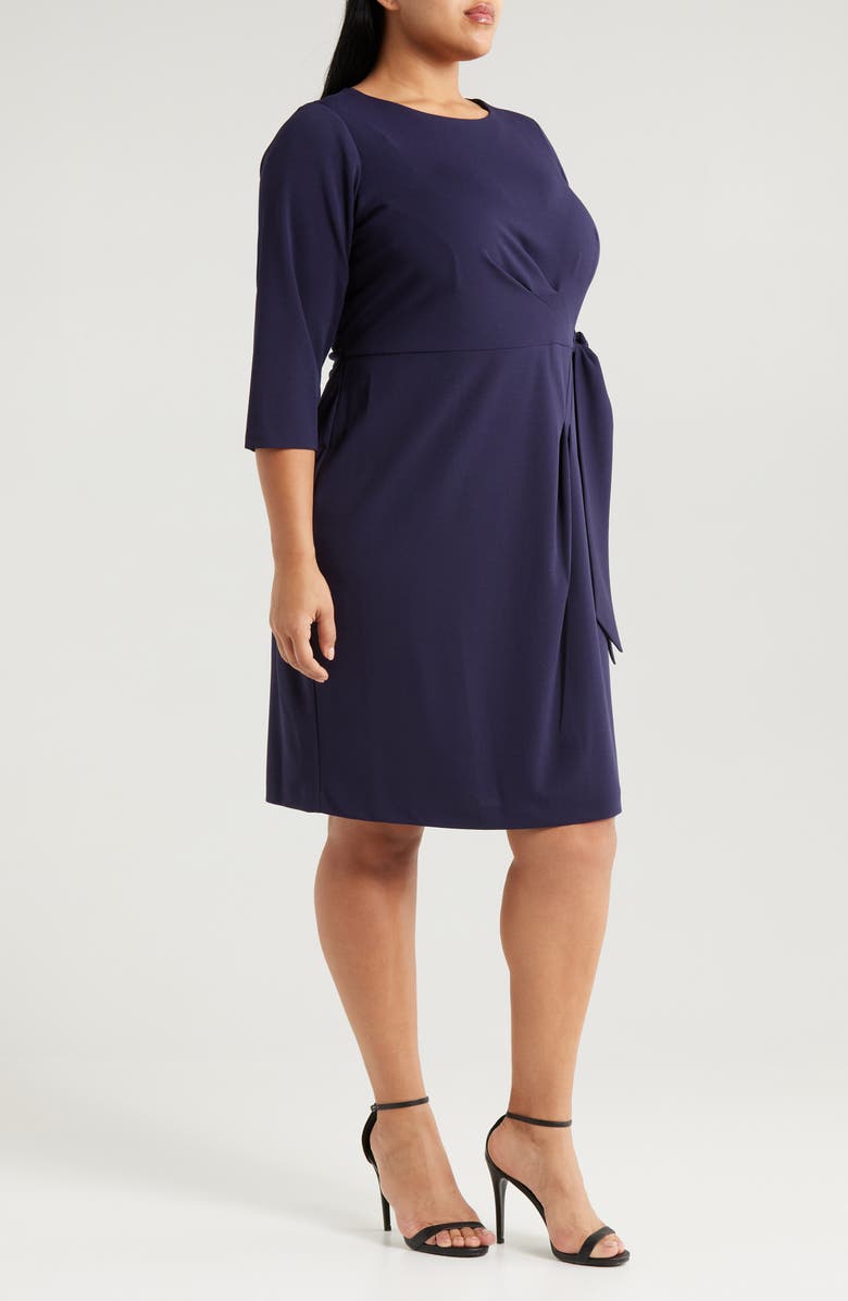 Tahari ASL Side Tie Faux Wrap Sheath Dress, Alternate, color, Midnight Navy