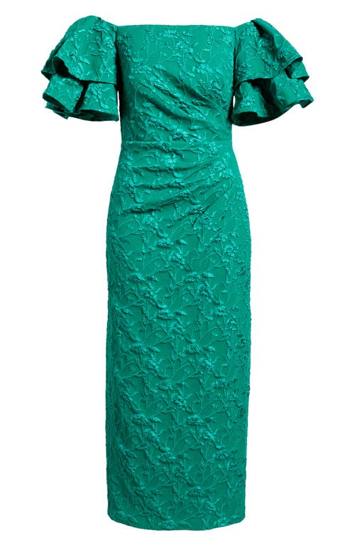 Eliza J Floral Embroidery Off The Shoulder Gown In Green