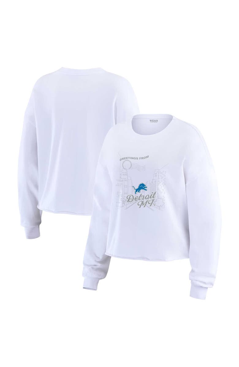 WEAR by Erin Andrews Women's WEAR by Erin Andrews White Detroit Lions Postcard Cropped Long Sleeve Top, Alternate, color, White