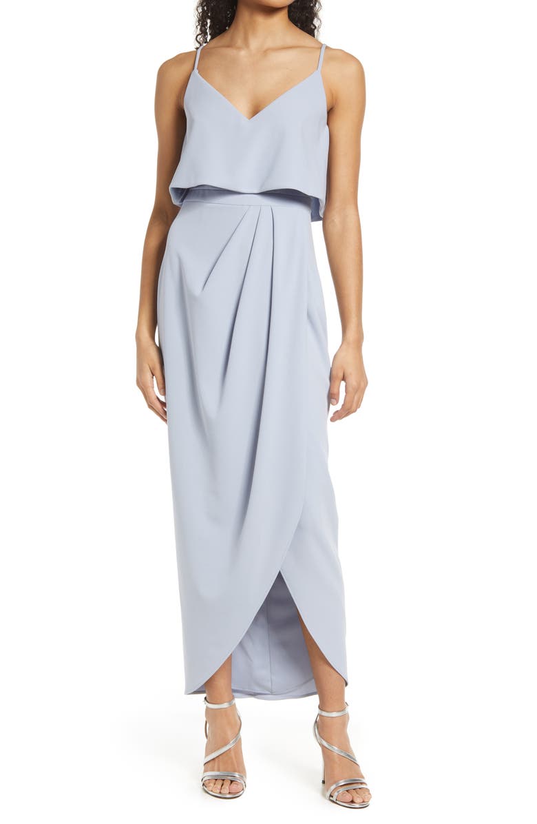 Xscape Evenings Xscape Scuba Crepe Popover Faux Wrap Gown, Main, color,