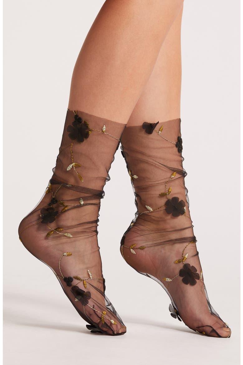Venicians Vine Tulle Crew Socks, Main, color, BLACK