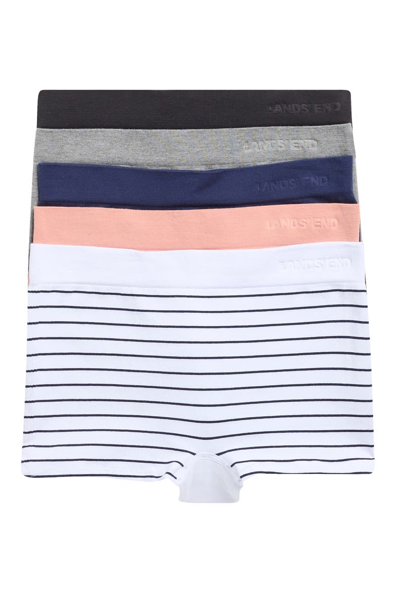 5-Pack Cotton Comfort Seamless Boyshorts, Main, color, WHITE STRIPE PACK