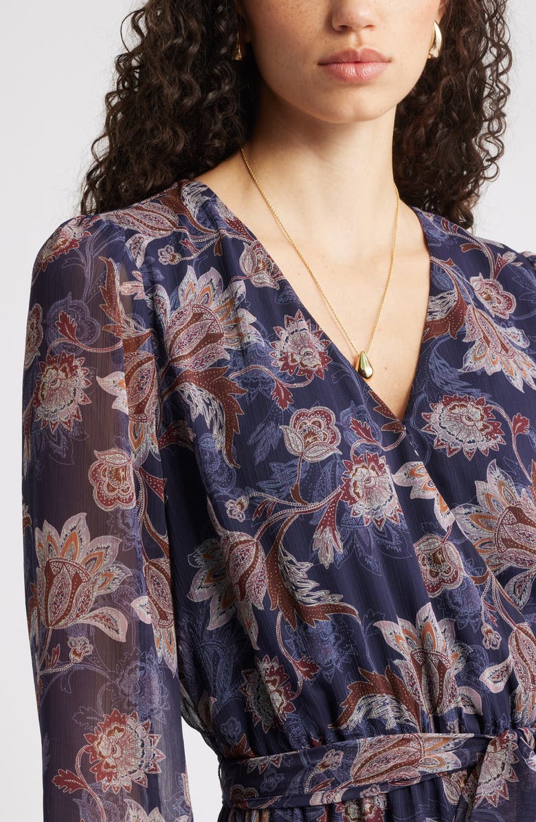 Chelsea28 Long Sleeve Faux Wrap Dress, Alternate, color, Navy Shayna Floral