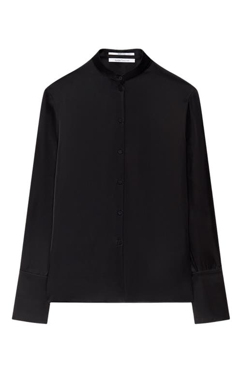 Another Tomorrow Band Collar Blouse With Scarf In Black