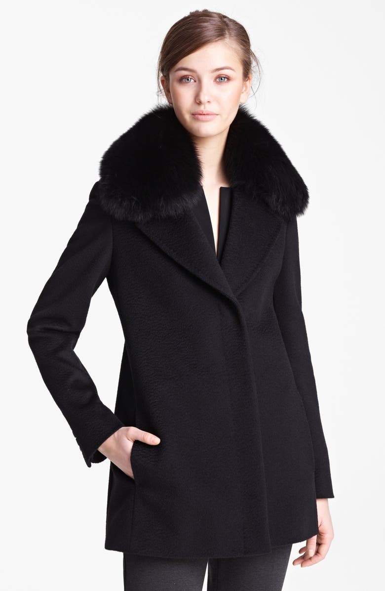 Max Mara Camel's Hair Swing Coat with Genuine Fur Collar, Main, color,