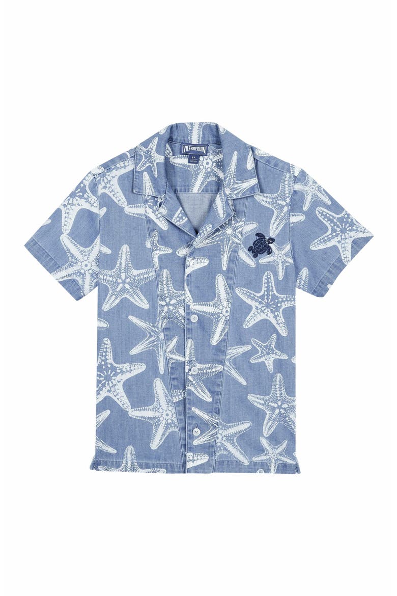Kids' Starfish Light Print Denim Shirt, Main, color, BLEACH DENIM W4