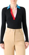 Akris punto Contrast Collar Virgin Wool Polo Sweater