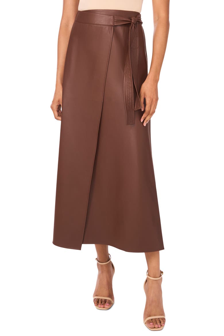 Faux Leather Side Tie Skirt, Main, color, CHOCOLATE
