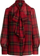 Lauren Ralph Lauren Plaid Tie Neck Chiffon Top