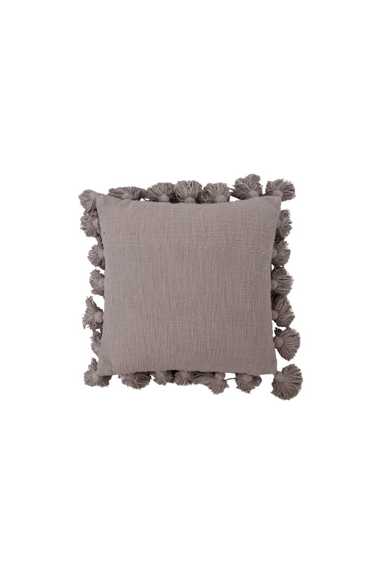 Woven Cotton Slub Pillow with Tassels, Grey, Main, color, Grey