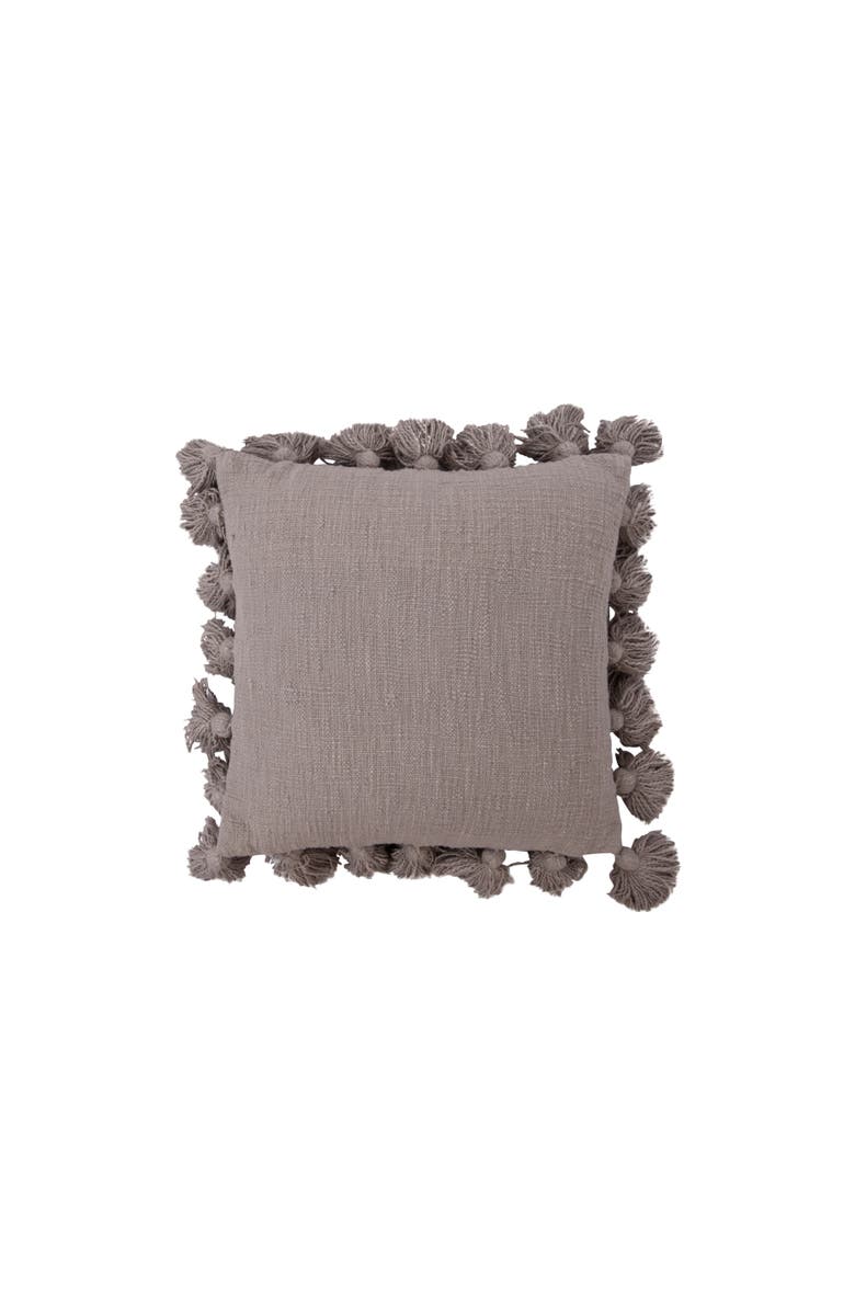 Storied Home Woven Cotton Slub Pillow with Tassels, Grey, Main, color, Grey