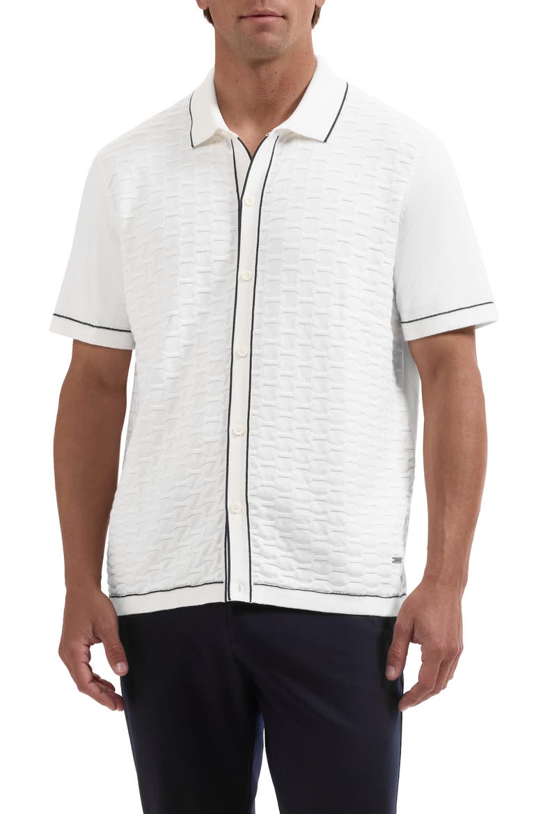 Short Sleeve Full Button Sweater, Main, color, CHALK
