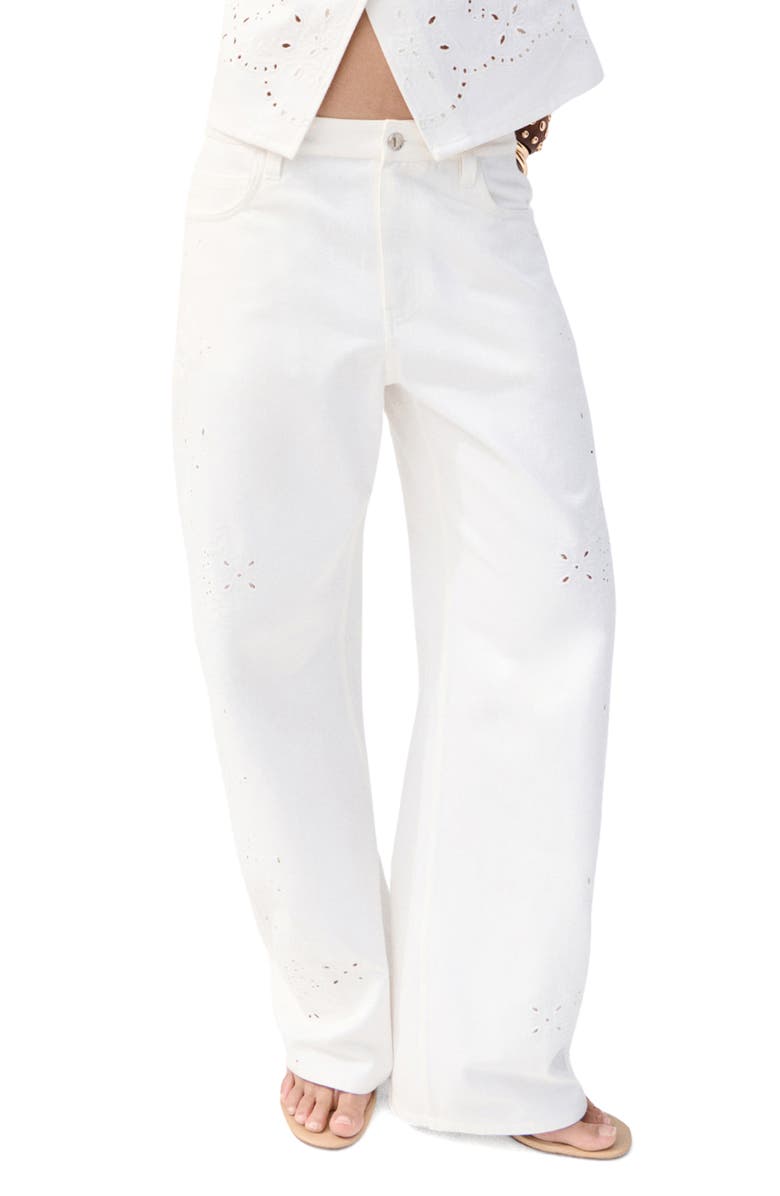 MANGO Openwork Embroidered Balloon Jeans, Main, color, White