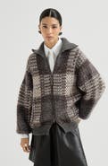 Brunello Cucinelli Dazzling tartan double knit outerwear jacket in mohair, virgin wool and cashmere with shiny zipper pull