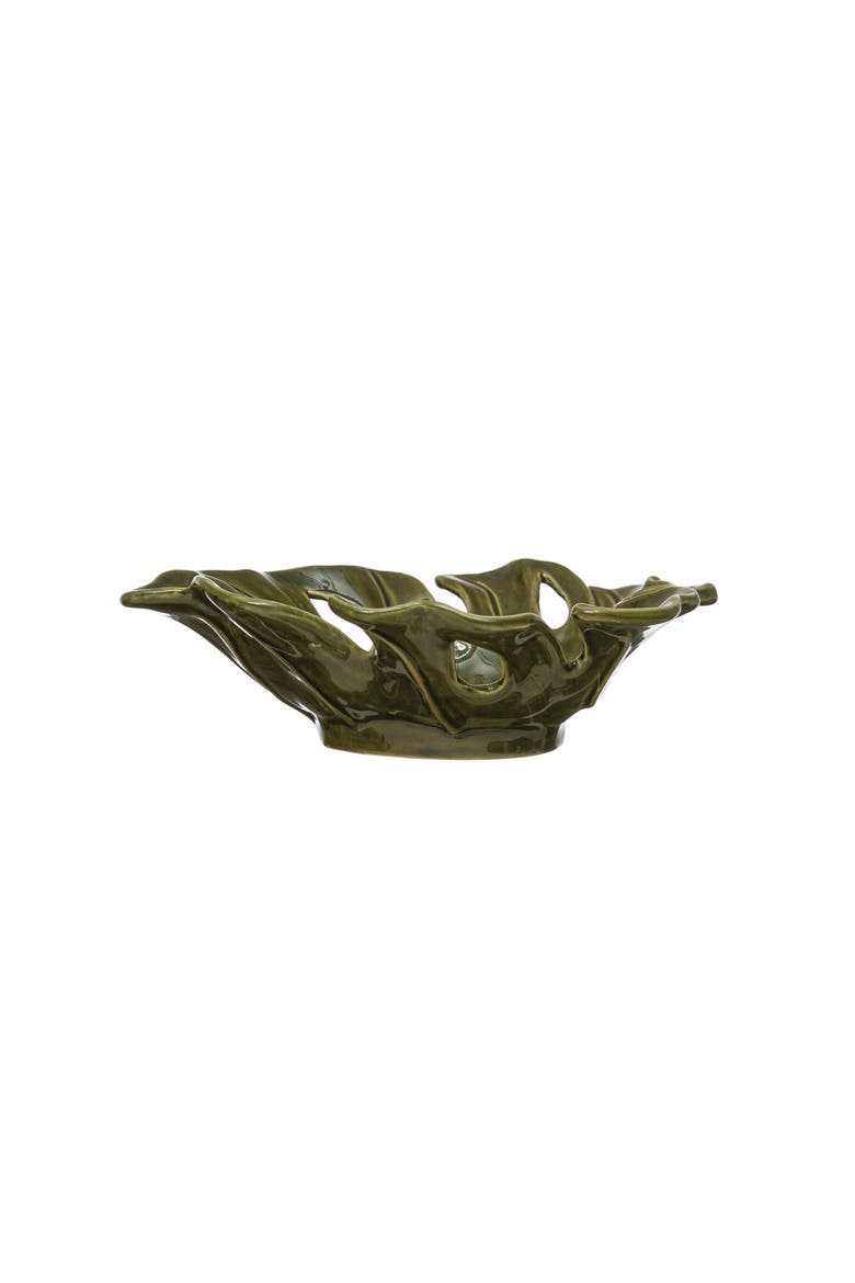 Stoneware Leaf Shaped Bowl, Main, color, Green