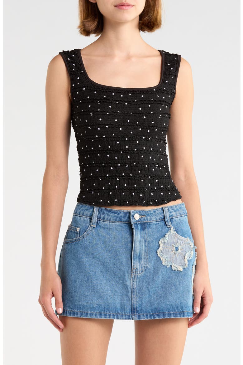 Moonie Shirred Top, Main, color, BLACK / WHITE