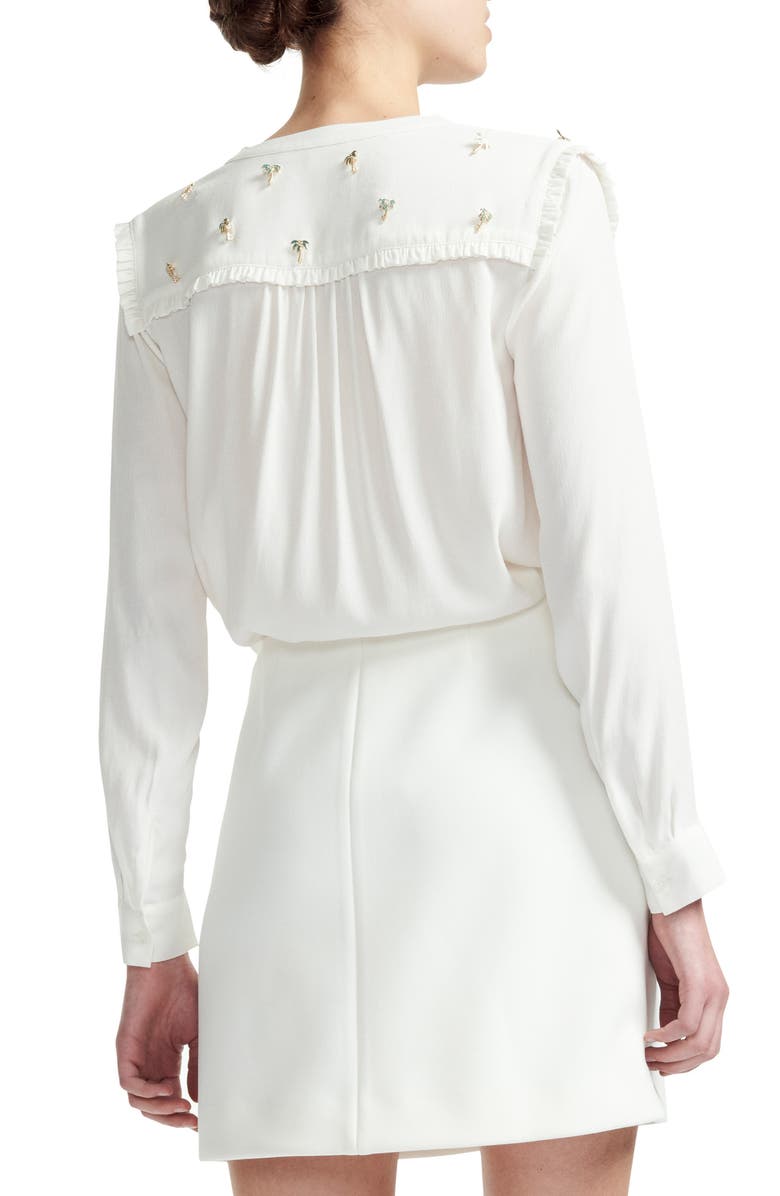 maje Palm Tree Embellished Tie Neck Shirt, Alternate, color,