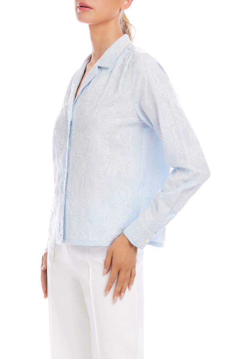 Embellished Button-Up Shirt, Alternate, color, OFF WHITE/BLUE