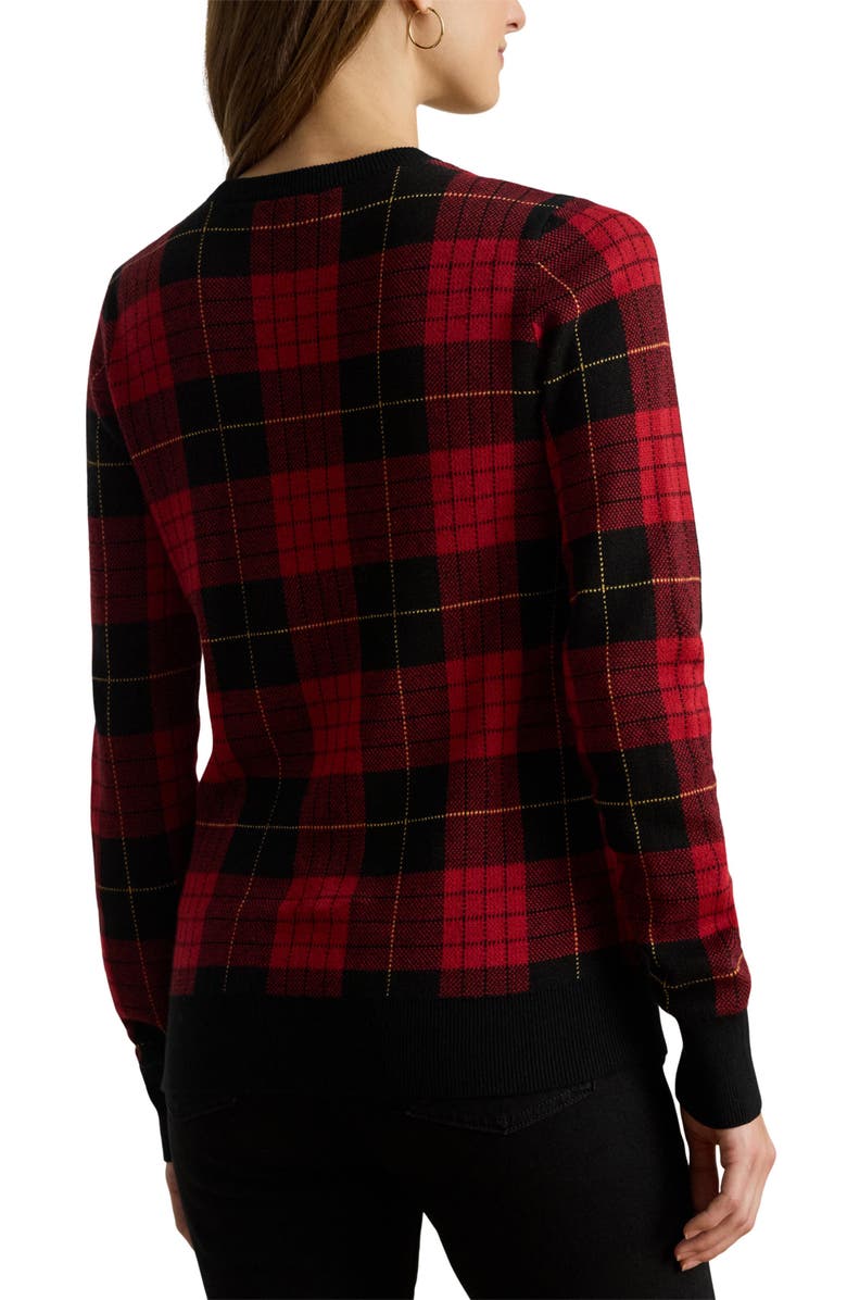 Lauren Ralph Lauren Plaid Crewneck Cotton Blend Sweater, Alternate, color, Black/ Red Multi