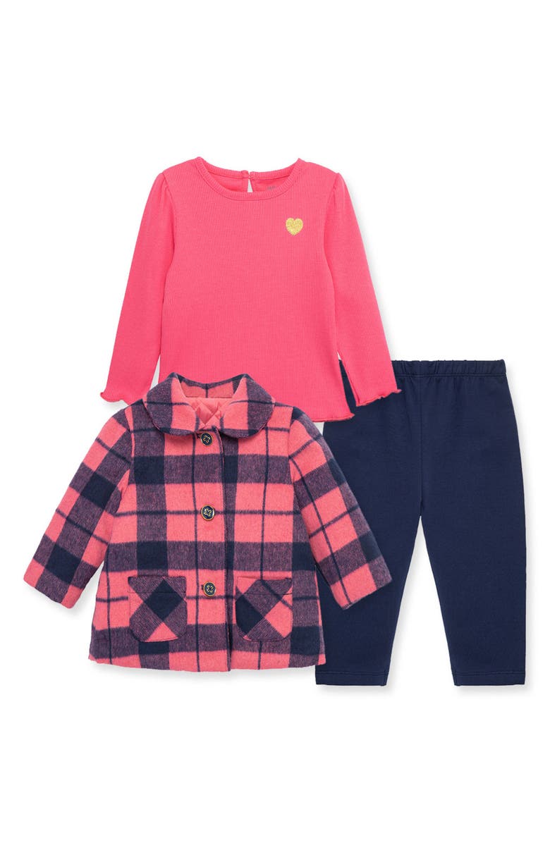 Little Me Plaid Jacket, Lettuce Edge Rib Top & Leggings Set, Main, color,