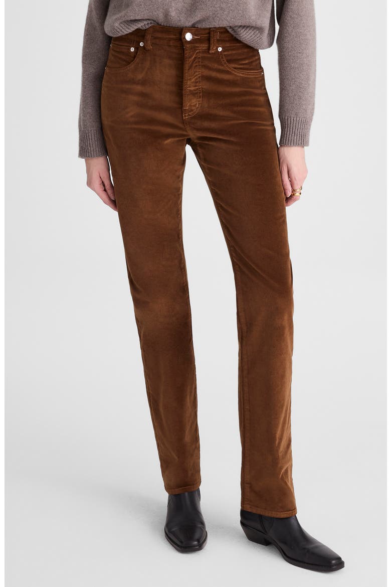Longline Straight Leg Velvet Pants, Main, color, DARK PECAN