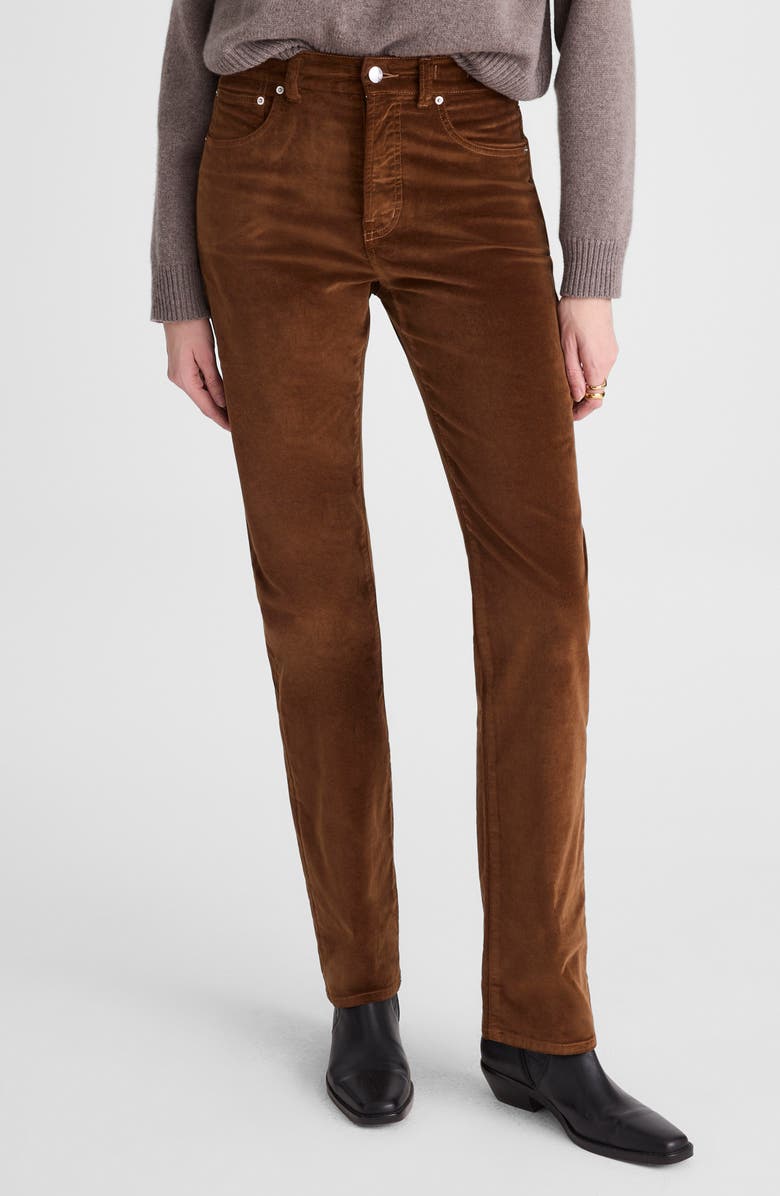 Madewell Longline Straight Leg Velvet Pants, Main, color, Dark Pecan