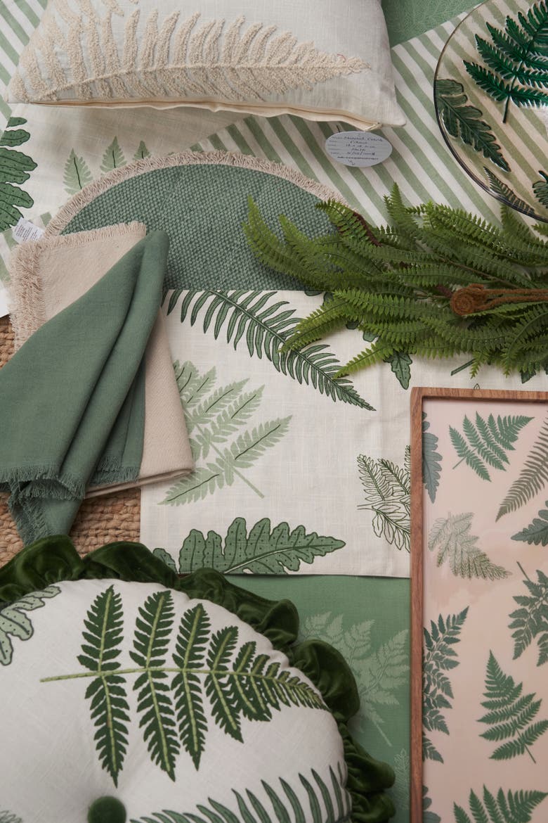 Fern Leaves Stripes Embroidered Woven Throw Pillow, 12" x 24", Alternate, color, Green