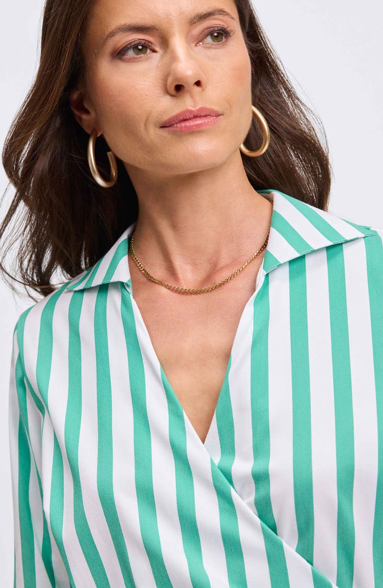 Foxcroft Salina Stripe Cotton Blend Wrap Shirt, Alternate, color, Kelly Green/ White