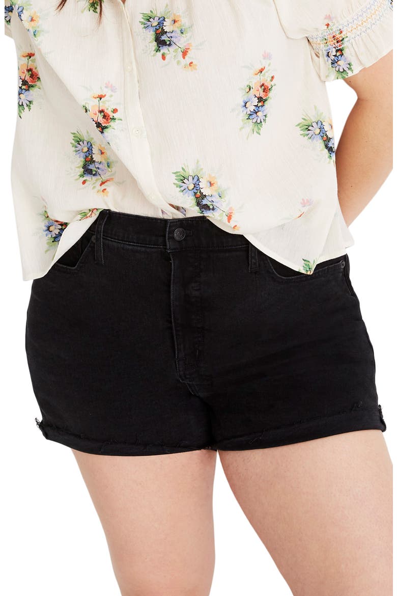 Button Front High Waist Shorts, Alternate, color, BLACK FROST