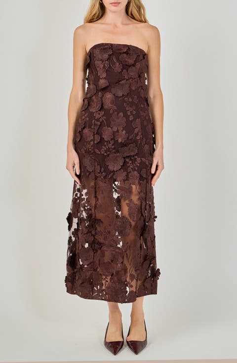 Floral Embroidery Strapless Dress