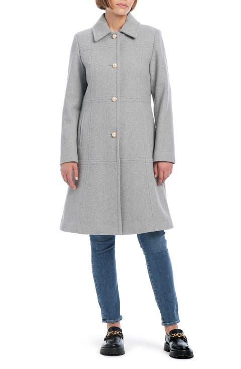 imitation pearl button wool blend coat