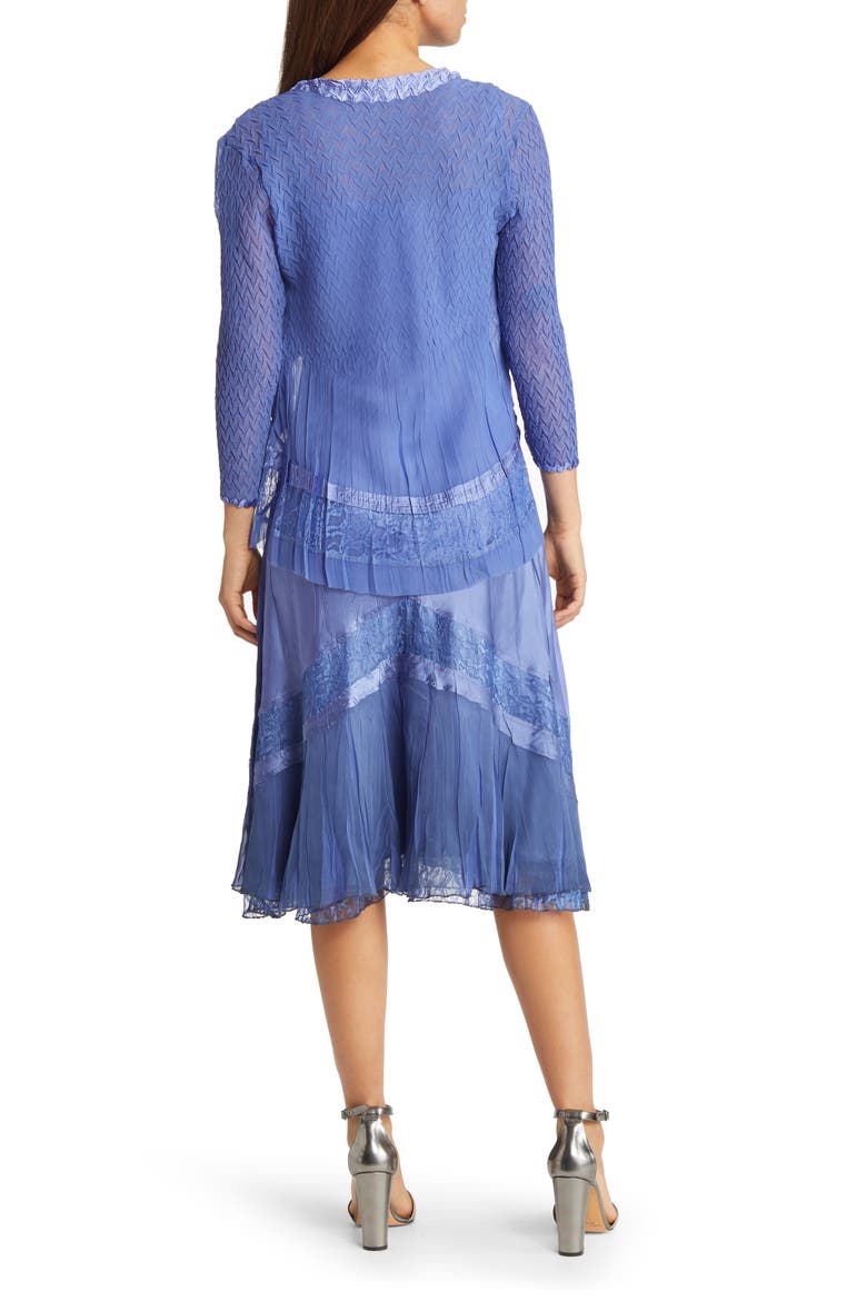Beaded Charmeuse & Chiffon Tiered Dress with Jacket, Alternate, color, FREGATTA BLUE OMBRE
