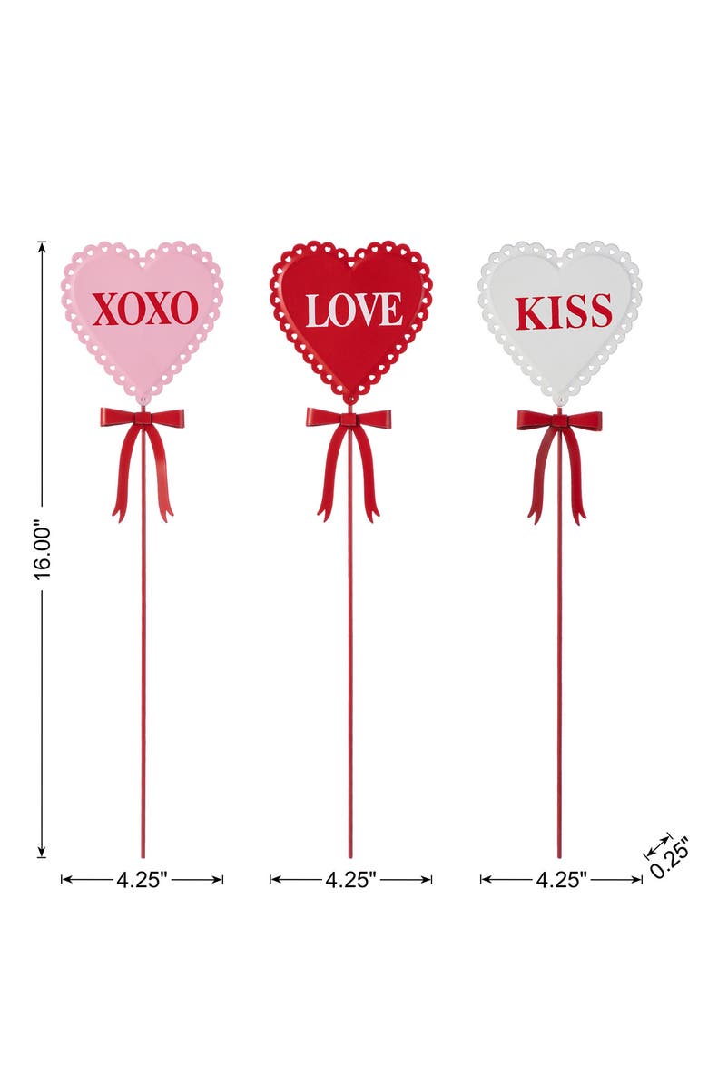 Glitzhome 16"H Set of 3 Valentine's Metal Heart Yard Stake, Alternate, color, Red