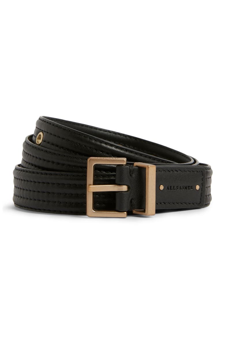 Quilted Leather Belt, Alternate, color, BLACK