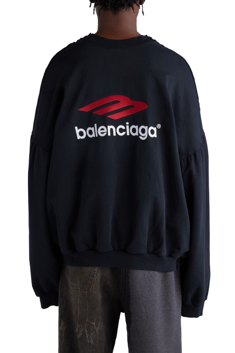 Double Front Oversize Embroidered Graphic Crewneck Sweatshirt, Alternate, color, WASH/ FADE BLACK