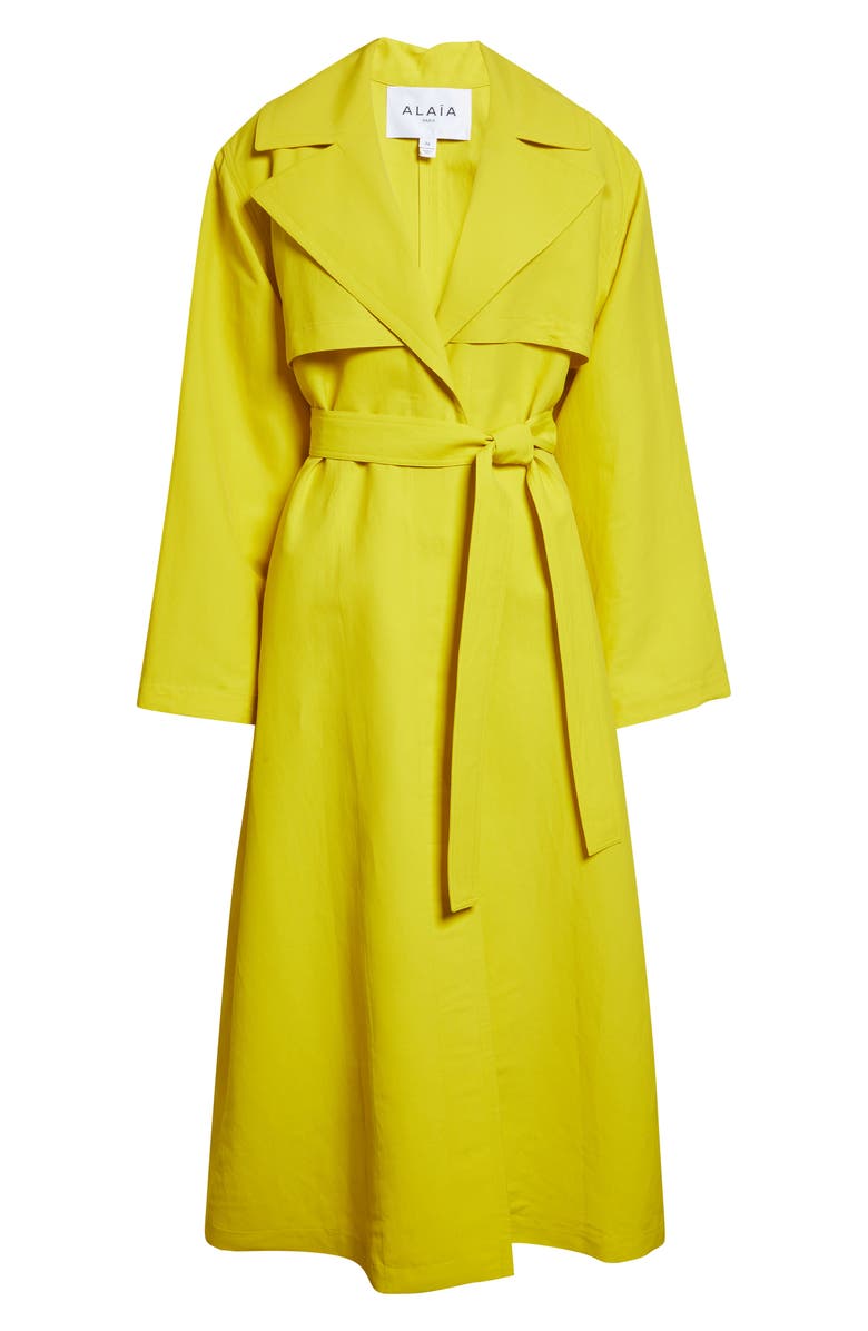 Alaïa Paper Blend Poplin Trench Coat, Main, color, Lime