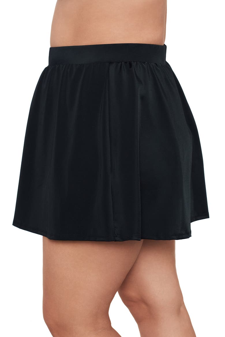 Mid-Rise Wide Waistband Control Plus Size Swim Skirt, Alternate, color, Black