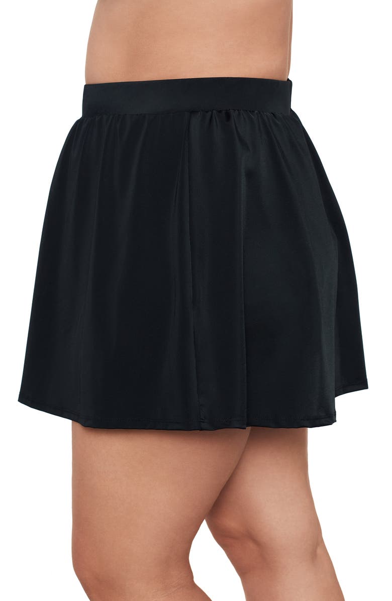 Trimshaper Mid-Rise Wide Waistband Control Plus Size Swim Skirt, Alternate, color, Black