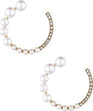 Ettika Crystal & Imitation Pearl Frontal Hoop Earrings