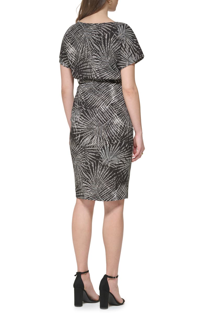 Kensie Palm Print Blouson Sheath Dress, Alternate, color,