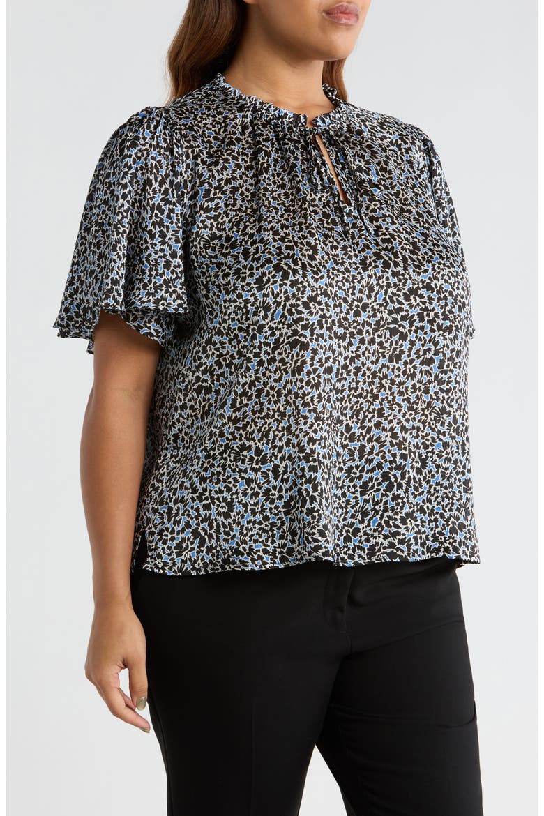 Floral Tie Neck Top, Alternate, color, CLASSIC BLUE