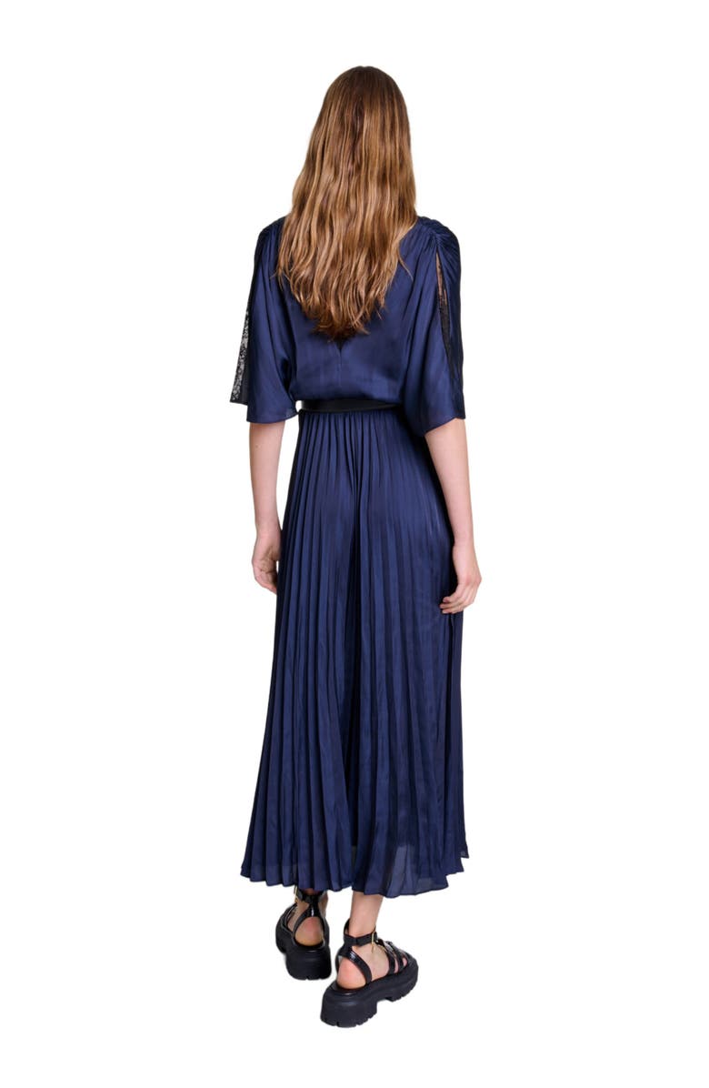maje Pleated maxi dress with lace, Alternate, color, 
