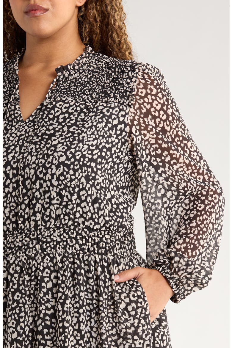 The Leyla Print Smocked Long Sleeve Maxi Dress, Alternate, color, BLACK DUNE CHEETAH